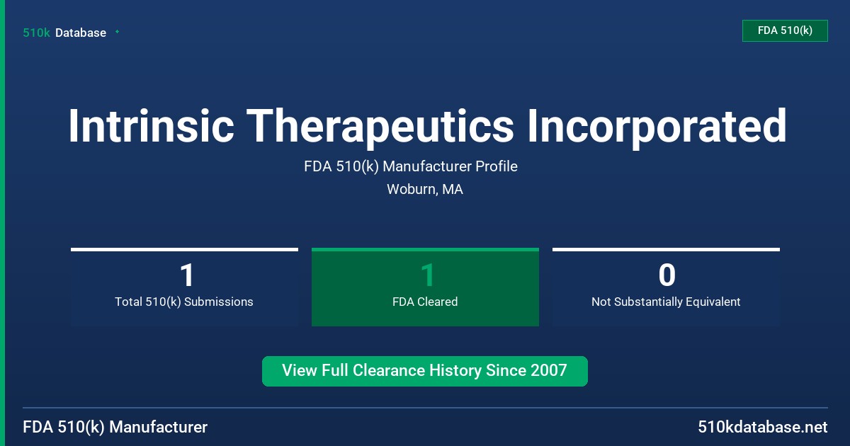 Intrinsic Therapeutics Incorporated FDA 510(k) Manufacturer Profile