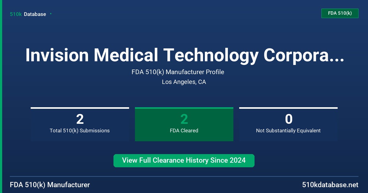 Invision Medical Technology Corporation FDA 510(k) Manufacturer Profile