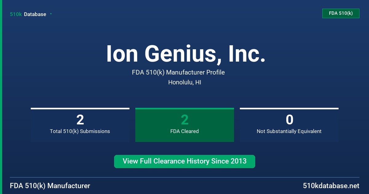 Ion Genius, Inc. FDA 510(k) Manufacturer Profile