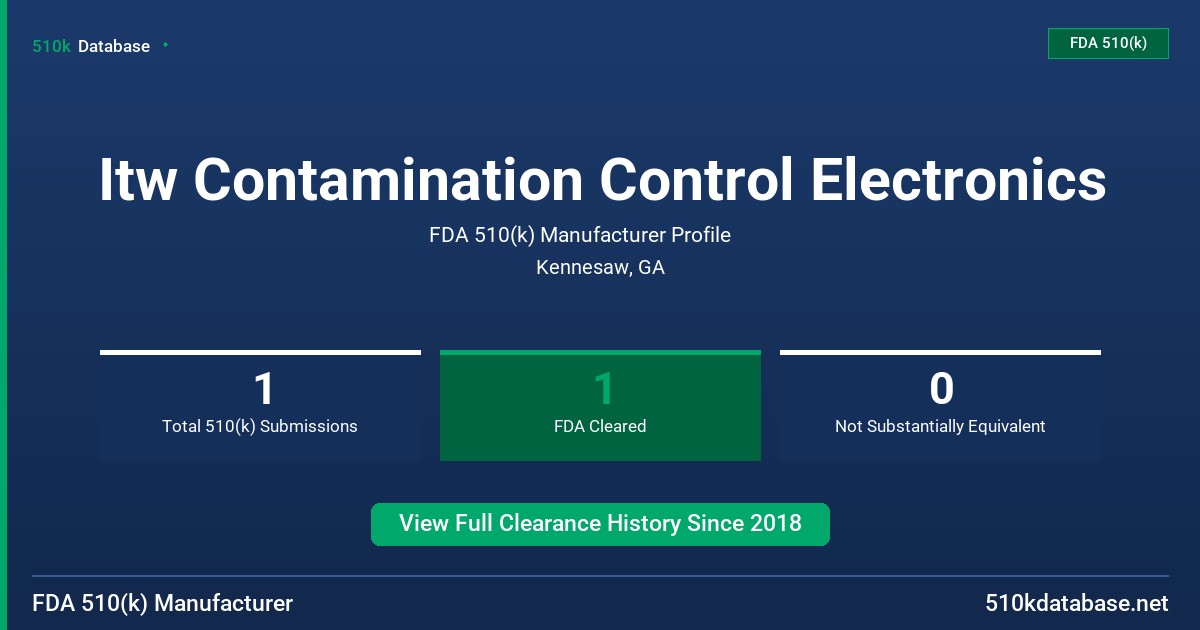 Itw Contamination Control Electronics FDA 510(k) Manufacturer Profile