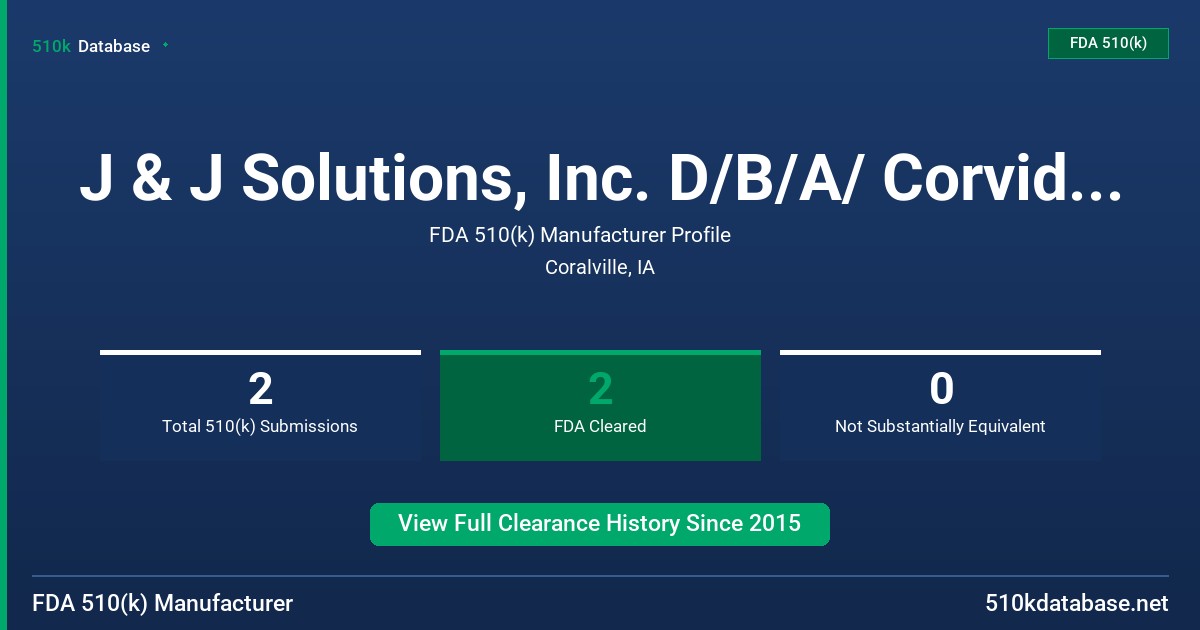 J & J Solutions, Inc. D/B/A/ Corvida Medical FDA 510(k) Manufacturer Profile