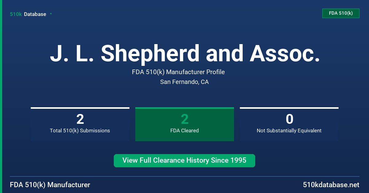 J. L. Shepherd and Assoc. FDA 510(k) Manufacturer Profile