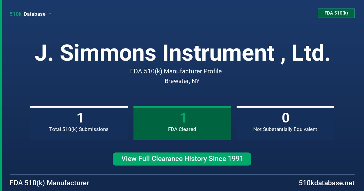 J. Simmons Instrument , Ltd. FDA 510(k) Manufacturer Profile