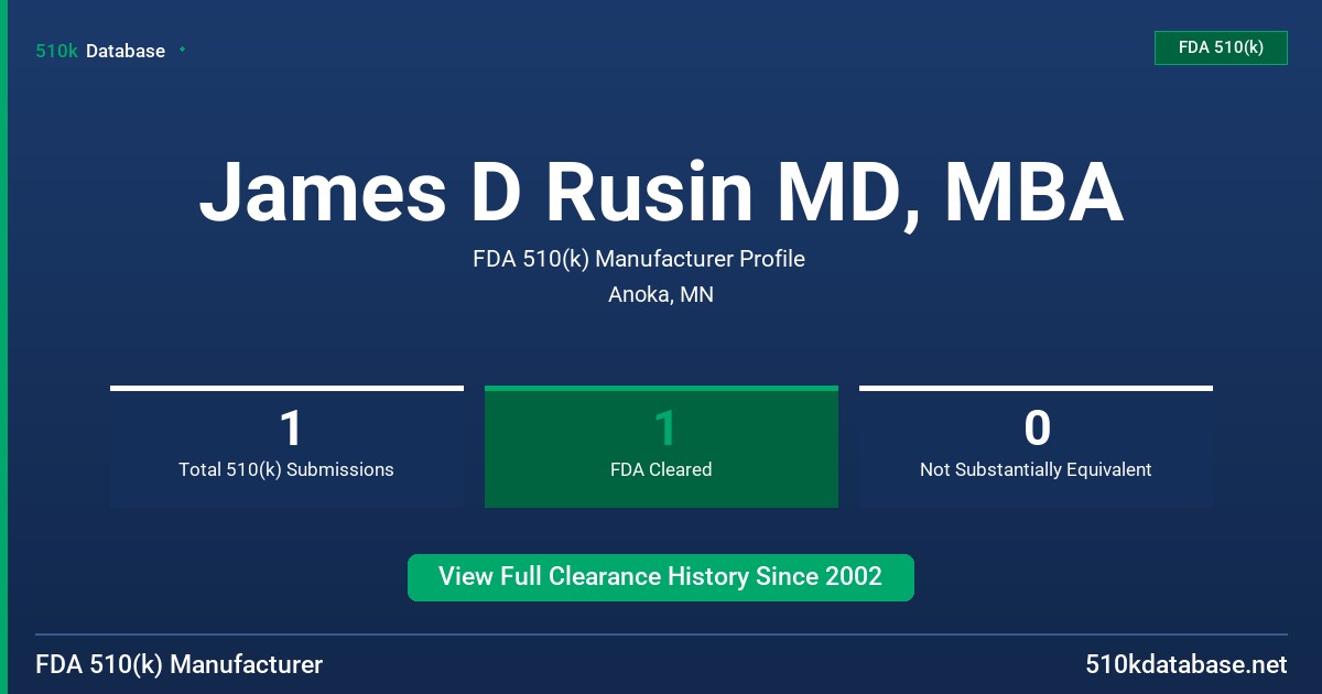 James D Rusin MD, MBA FDA 510(k) Manufacturer Profile