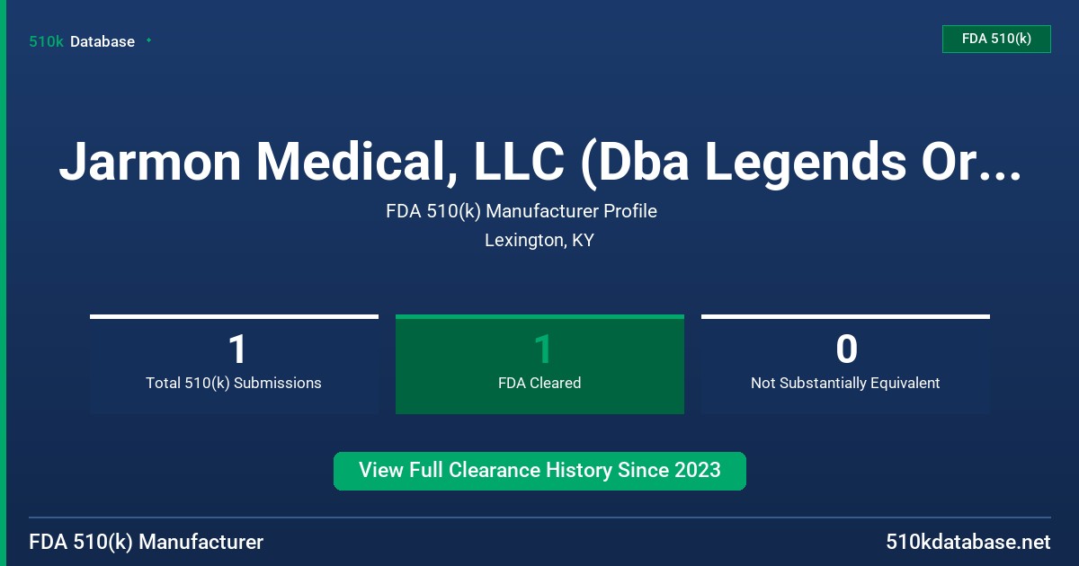 Jarmon Medical, LLC (Dba Legends Orthopedics) FDA 510(k) Manufacturer Profile