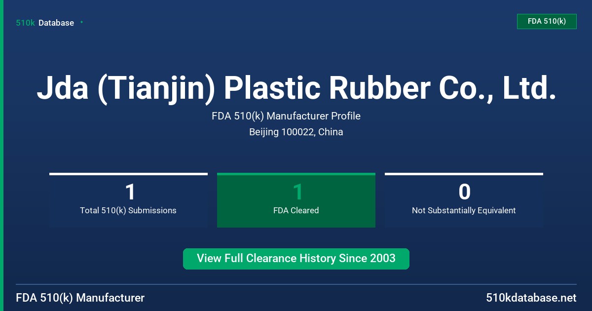 Jda (Tianjin) Plastic Rubber Co., Ltd. FDA 510(k) Manufacturer Profile