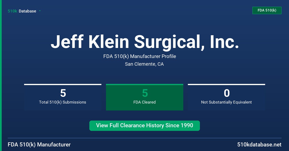 Jeff Klein Surgical, Inc. FDA 510(k) Manufacturer Profile