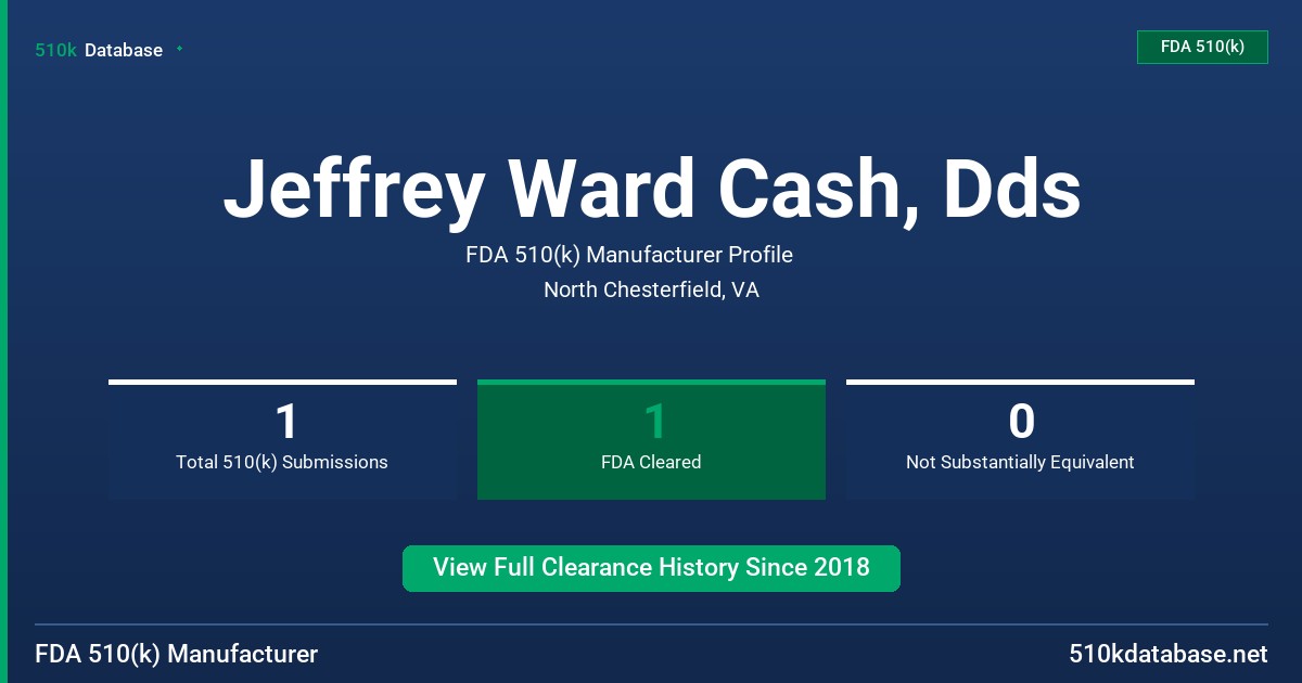 Jeffrey Ward Cash, Dds FDA 510(k) Manufacturer Profile