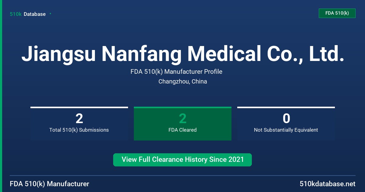 Jiangsu Nanfang Medical Co., Ltd. FDA 510(k) Manufacturer Profile