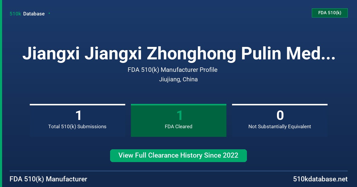 Jiangxi Jiangxi Zhonghong Pulin Medical Products Co., Ltd. FDA 510(k) Manufacturer Profile