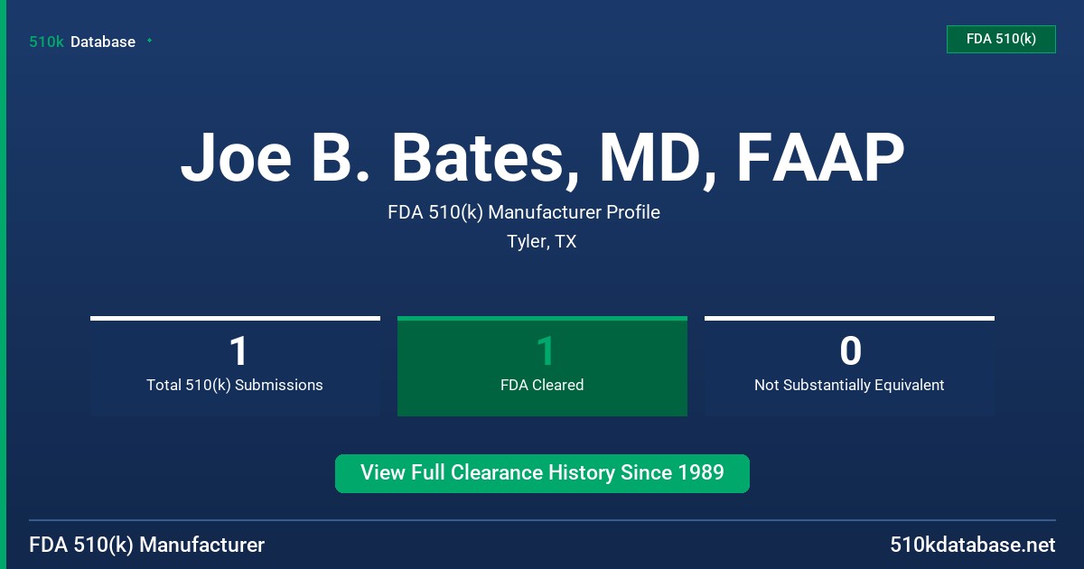 Joe B. Bates, MD, FAAP FDA 510(k) Manufacturer Profile
