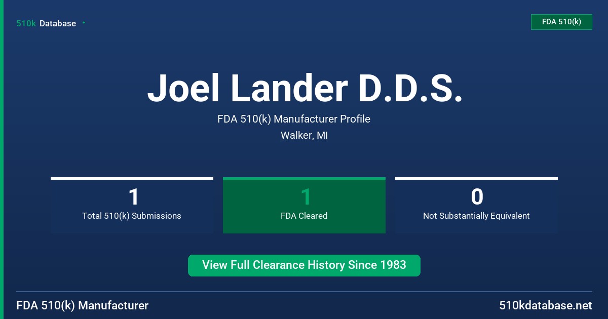 Joel Lander D.D.S. FDA 510(k) Manufacturer Profile