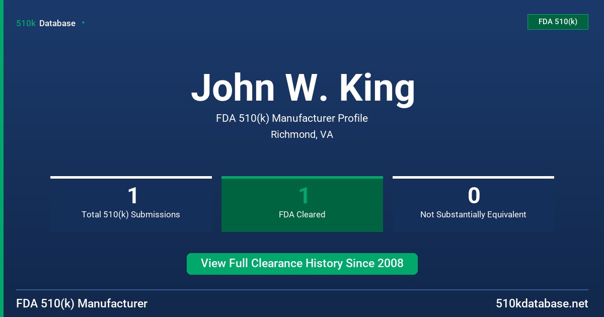 John W. King FDA 510(k) Manufacturer Profile