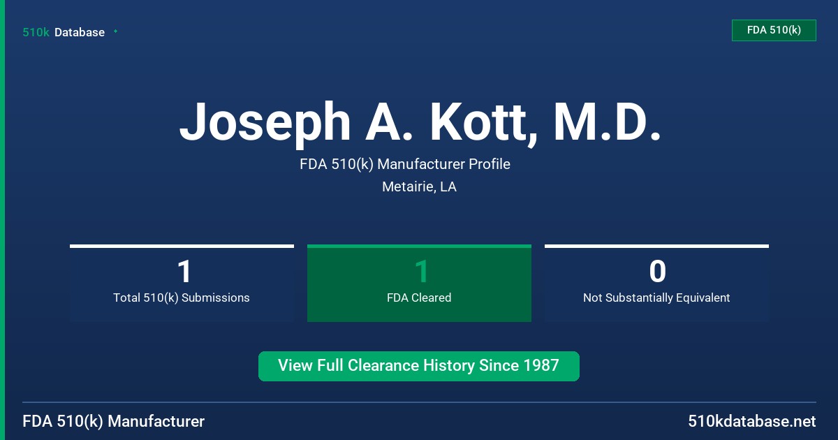 Joseph A. Kott, M.D. FDA 510(k) Manufacturer Profile