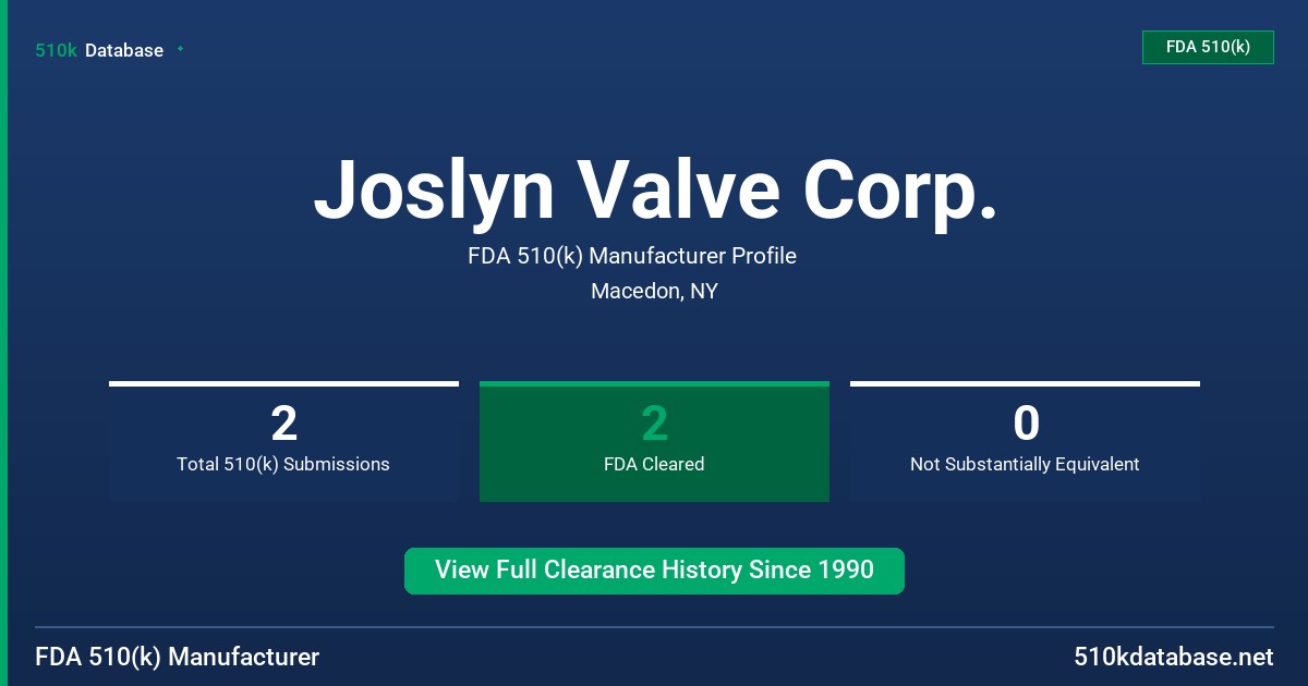 Joslyn Valve Corp. FDA 510(k) Manufacturer Profile
