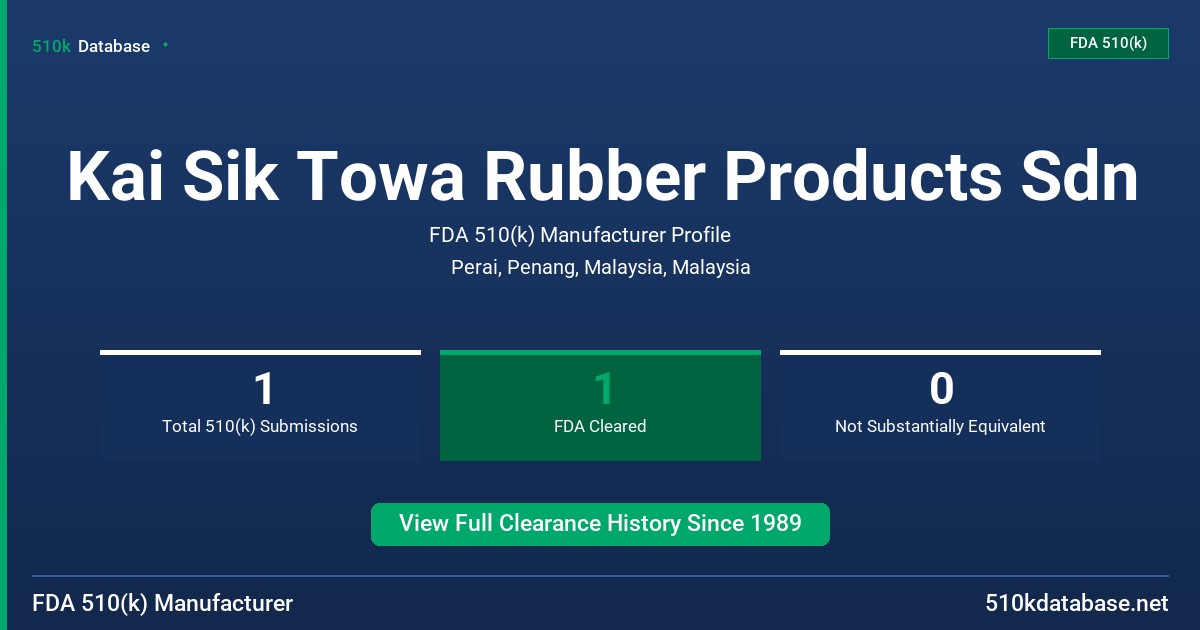 Kai Sik Towa Rubber Products Sdn FDA 510(k) Manufacturer Profile