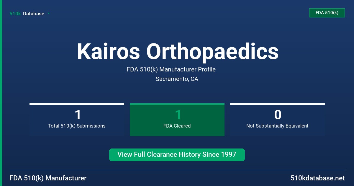 Kairos Orthopaedics FDA 510(k) Manufacturer Profile