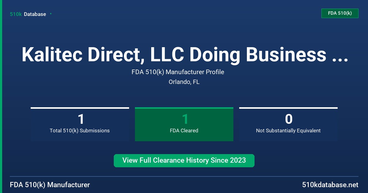 Kalitec Direct, LLC Doing Business AS Kalitec Medical FDA 510(k) Manufacturer Profile