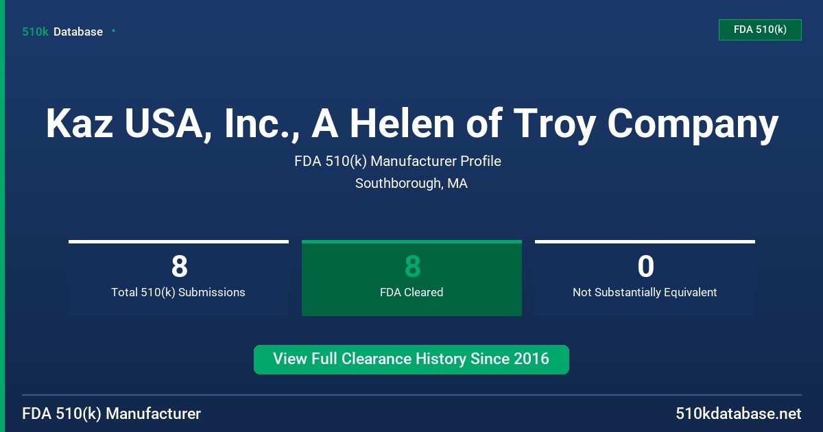 Kaz USA, Inc., A Helen of Troy Company FDA 510(k) Manufacturer Profile