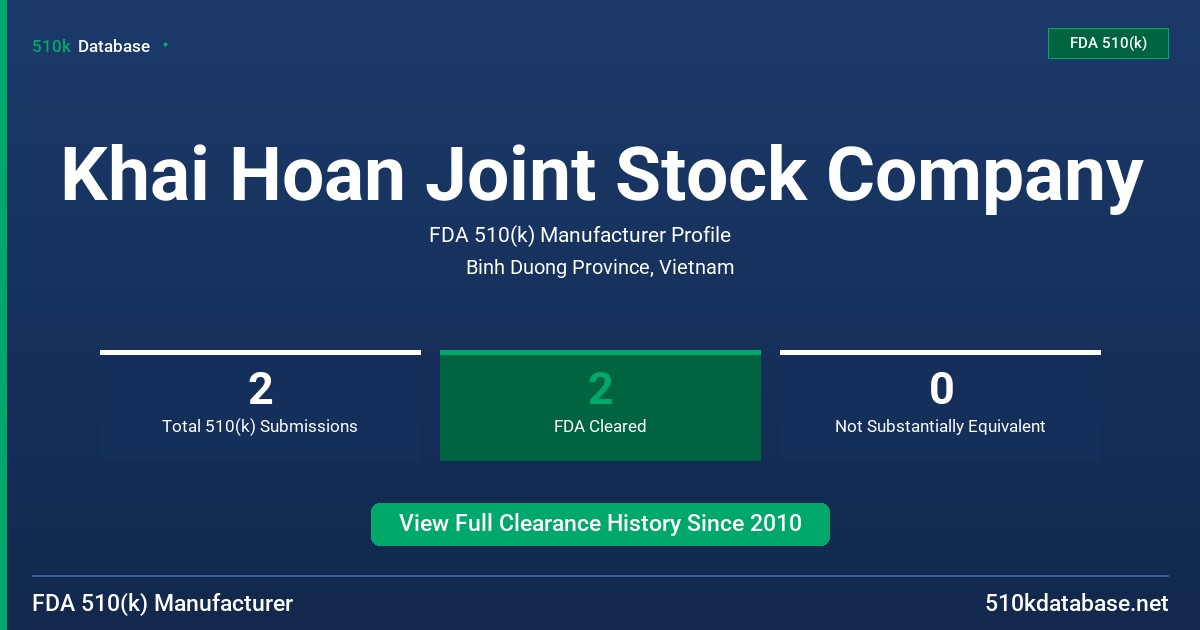 Khai Hoan Joint Stock Company FDA 510(k) Manufacturer Profile