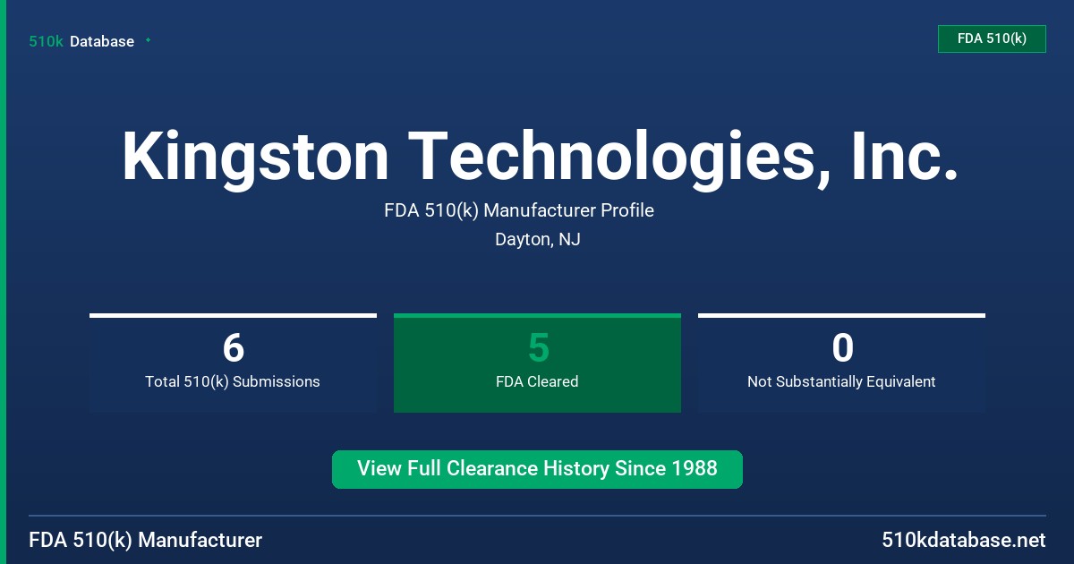 Kingston Technologies, Inc. FDA 510(k) Manufacturer Profile