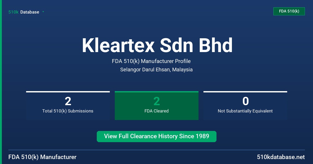 Kleartex Sdn Bhd FDA 510(k) Manufacturer Profile