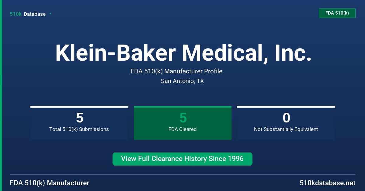Klein-Baker Medical, Inc. FDA 510(k) Manufacturer Profile