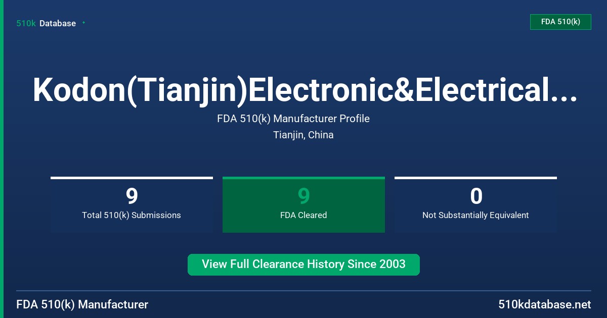 Kodon(Tianjin)Electronic&Electrical Apparatus Co., FDA 510(k) Manufacturer Profile