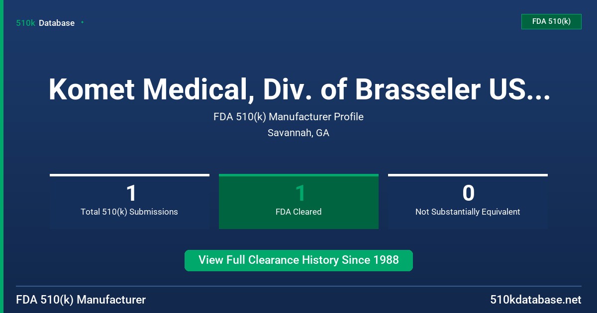 Komet Medical, Div. of Brasseler USA I, L.P. FDA 510(k) Manufacturer Profile