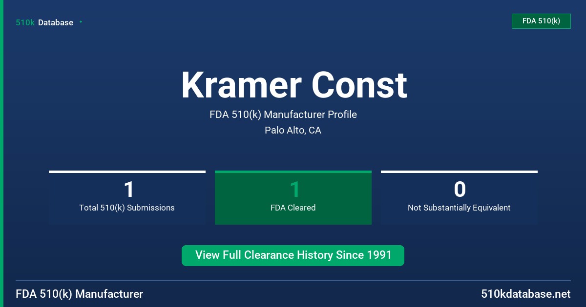 Kramer Const FDA 510(k) Manufacturer Profile