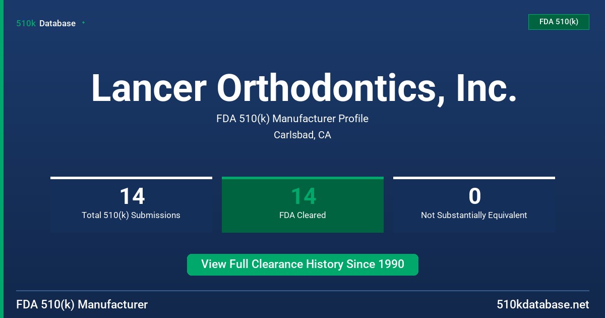 Lancer Orthodontics, Inc. FDA 510(k) Manufacturer Profile