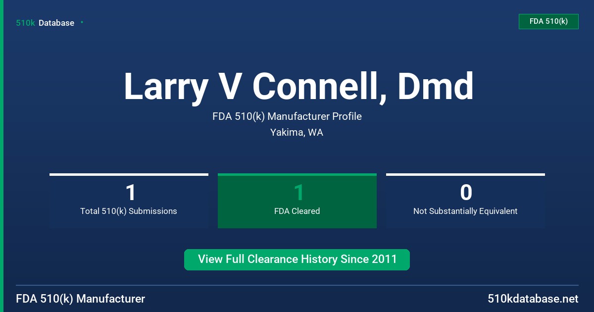 Larry V Connell, Dmd FDA 510(k) Manufacturer Profile