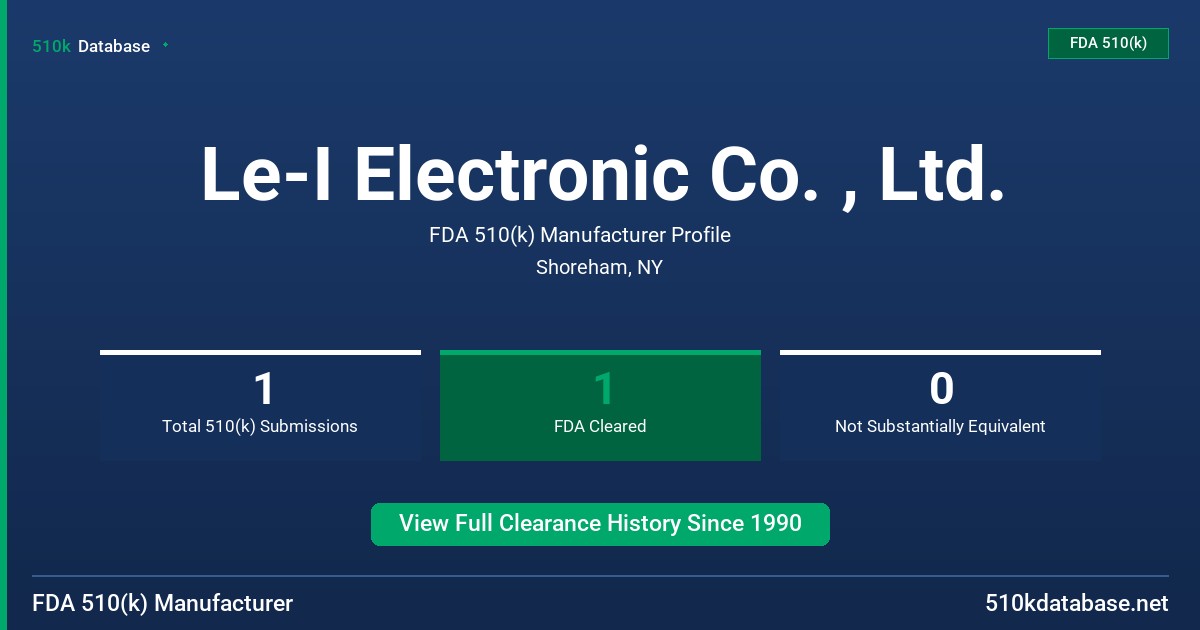 Le-I Electronic Co. , Ltd. FDA 510(k) Manufacturer Profile