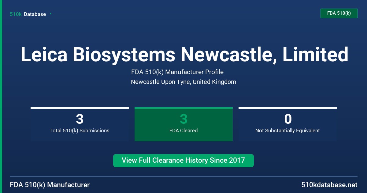 Leica Biosystems Newcastle, Limited FDA 510(k) Manufacturer Profile