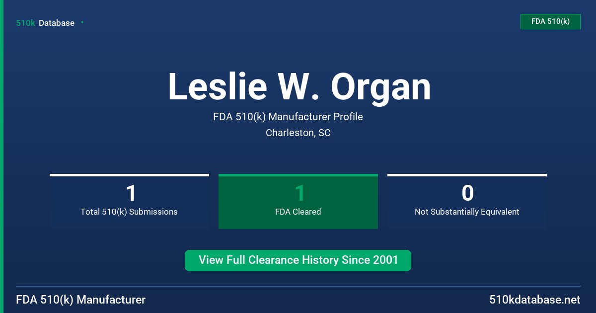Leslie W. Organ FDA 510(k) Manufacturer Profile