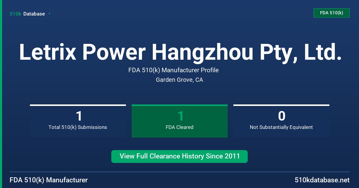 Letrix Power Hangzhou Pty, Ltd. FDA 510(k) Manufacturer Profile