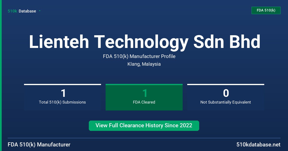 Lienteh Technology Sdn Bhd FDA 510(k) Manufacturer Profile