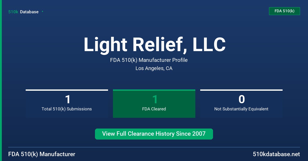 Light Relief, LLC FDA 510(k) Manufacturer Profile