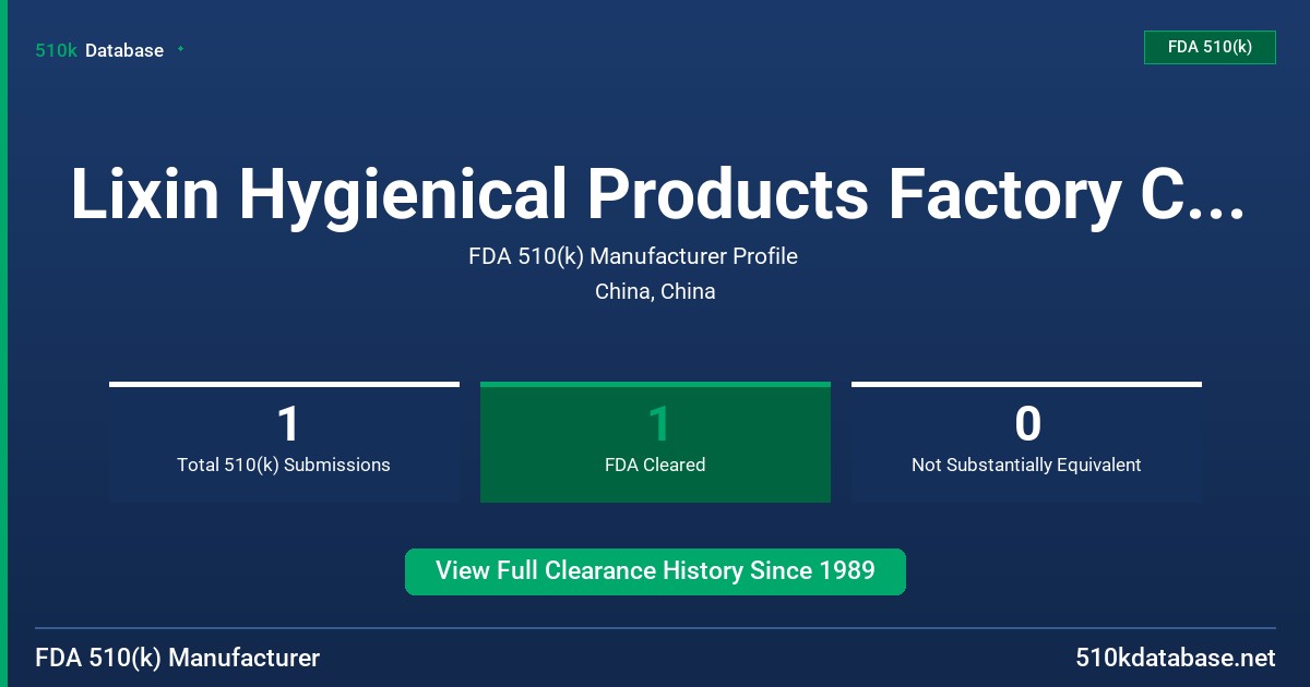 Lixin Hygienical Products Factory Co., Ltd. FDA 510(k) Manufacturer Profile