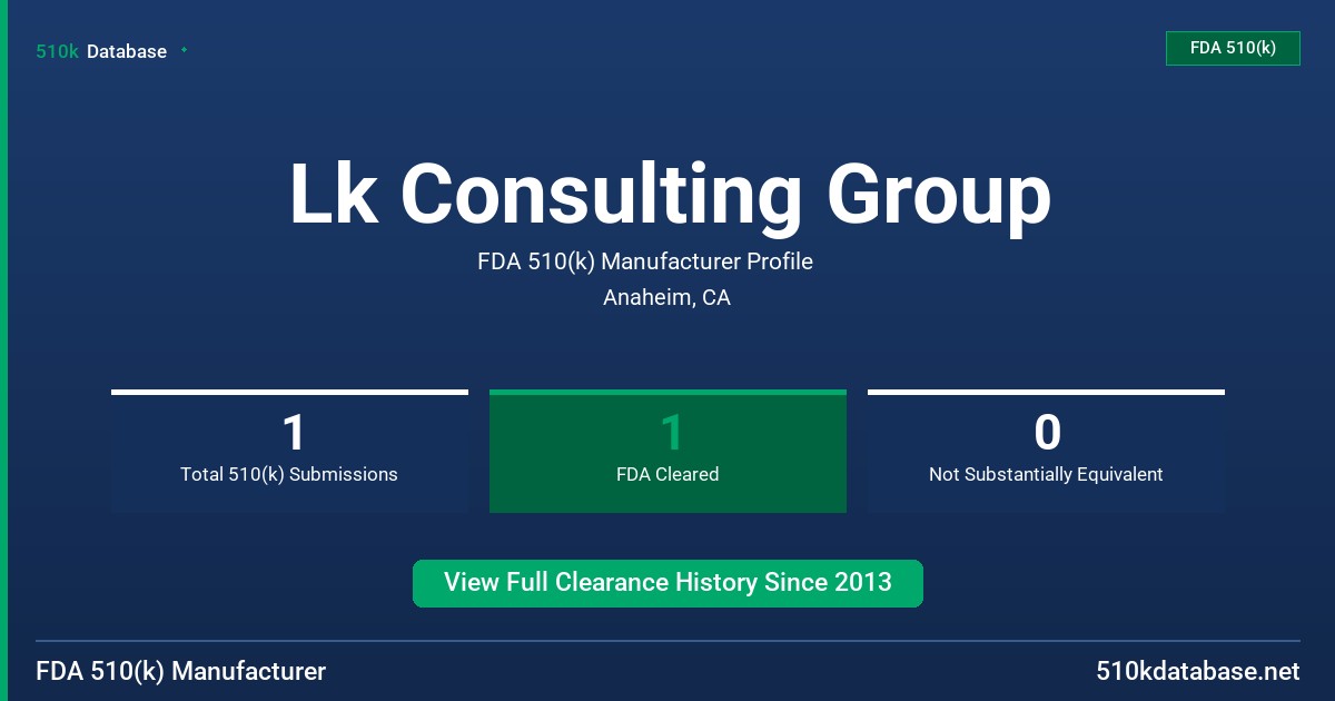 Lk Consulting Group FDA 510(k) Manufacturer Profile