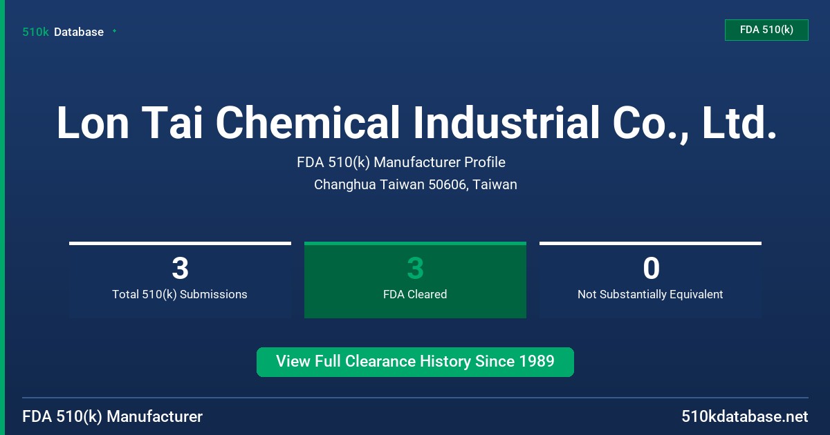 Lon Tai Chemical Industrial Co., Ltd. FDA 510(k) Manufacturer Profile