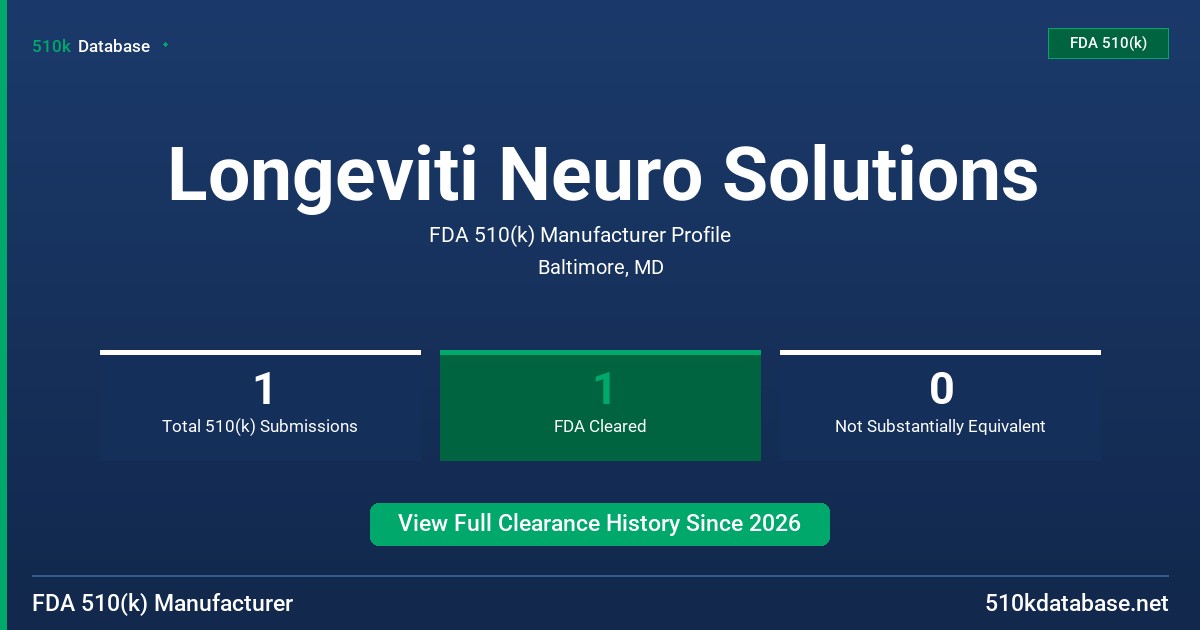 Longeviti Neuro Solutions FDA 510(k) Manufacturer Profile