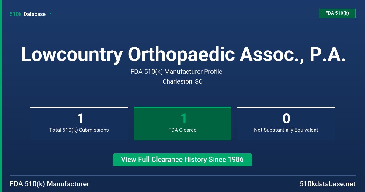 Lowcountry Orthopaedic Assoc., P.A. FDA 510(k) Manufacturer Profile