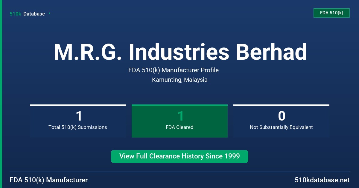 M.R.G. Industries Berhad FDA 510(k) Manufacturer Profile