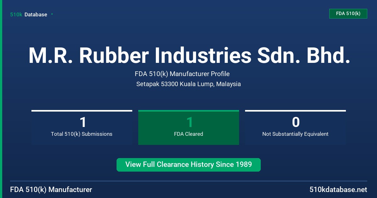 M.R. Rubber Industries Sdn. Bhd. FDA 510(k) Manufacturer Profile