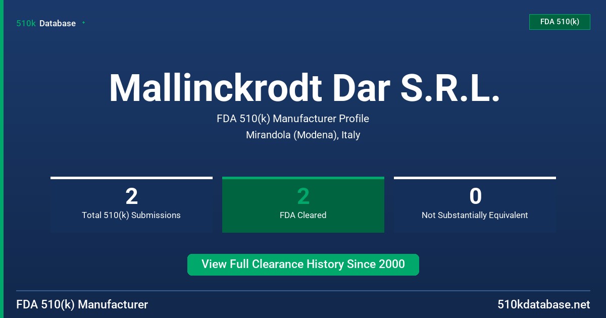 Mallinckrodt Dar S.R.L. FDA 510(k) Manufacturer Profile