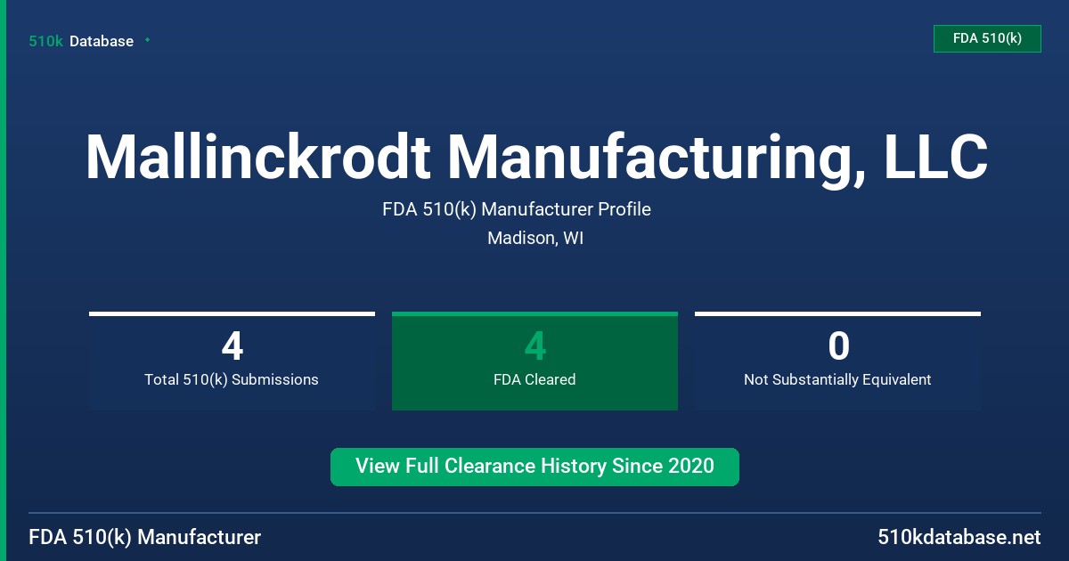 Mallinckrodt Manufacturing, LLC FDA 510(k) Manufacturer Profile