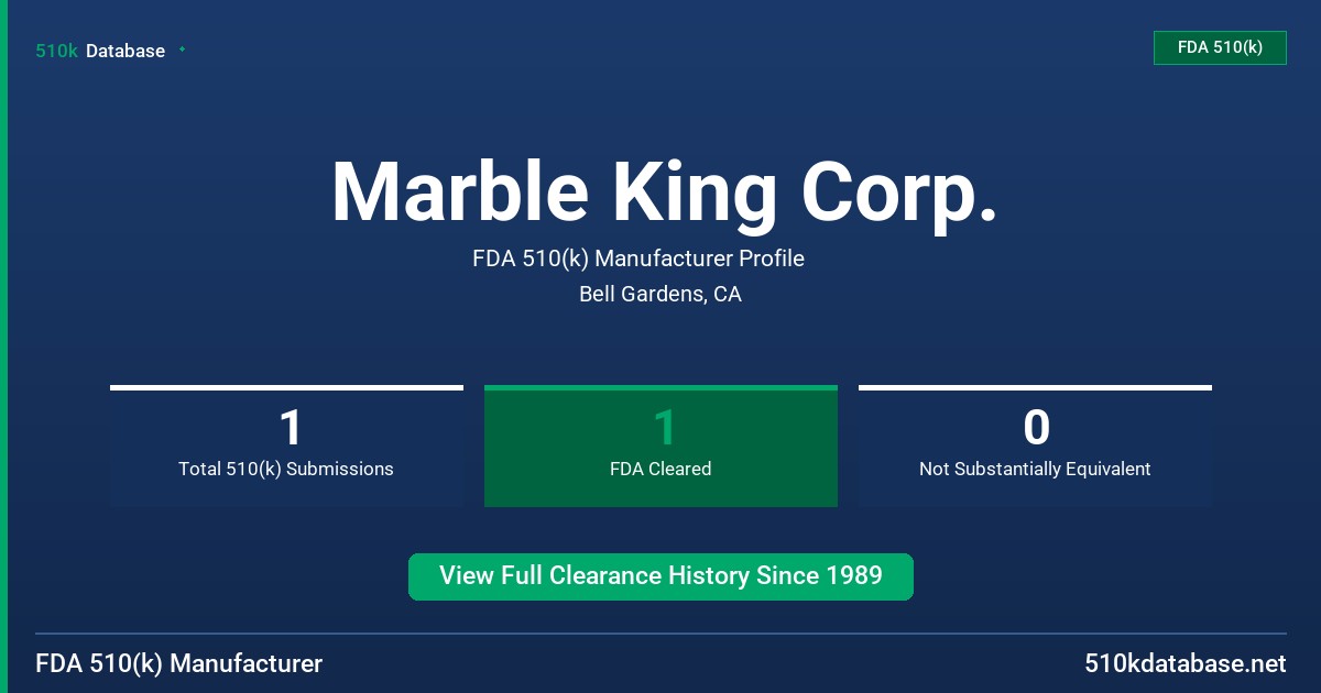 Marble King Corp. FDA 510(k) Manufacturer Profile