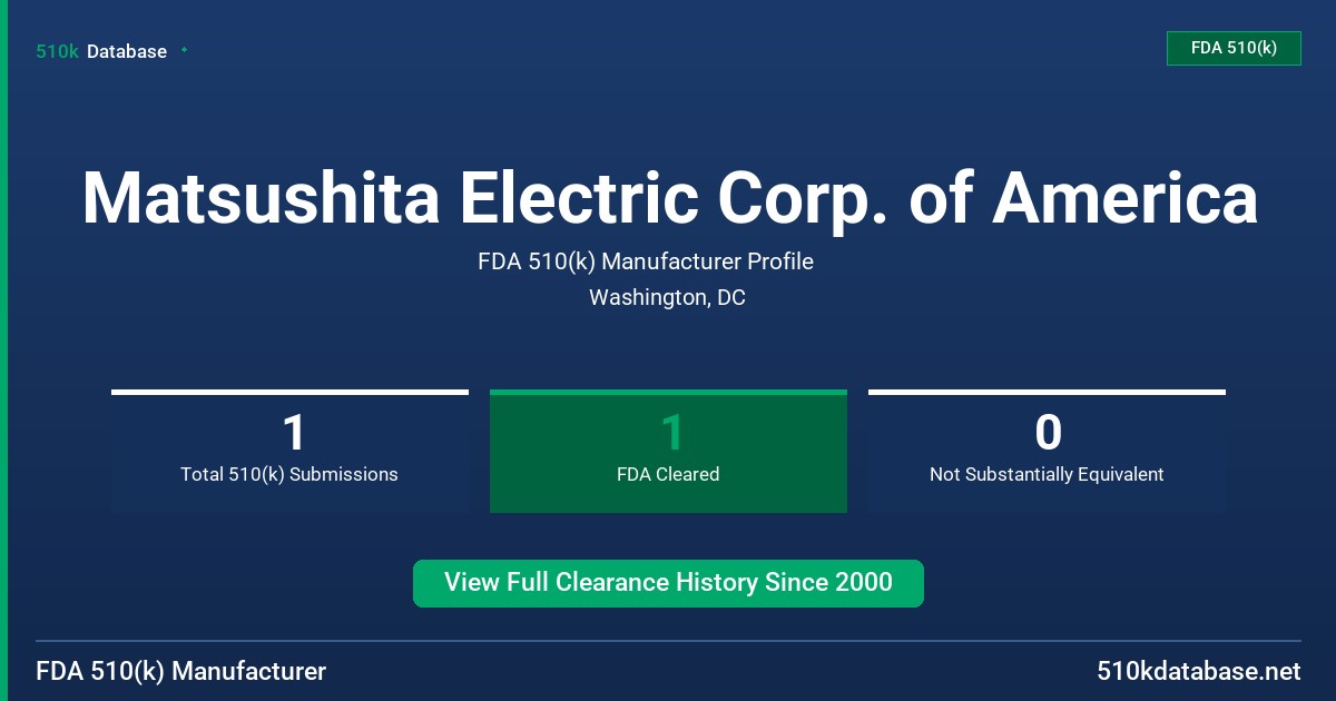 Matsushita Electric Corp. of America FDA 510(k) Manufacturer Profile