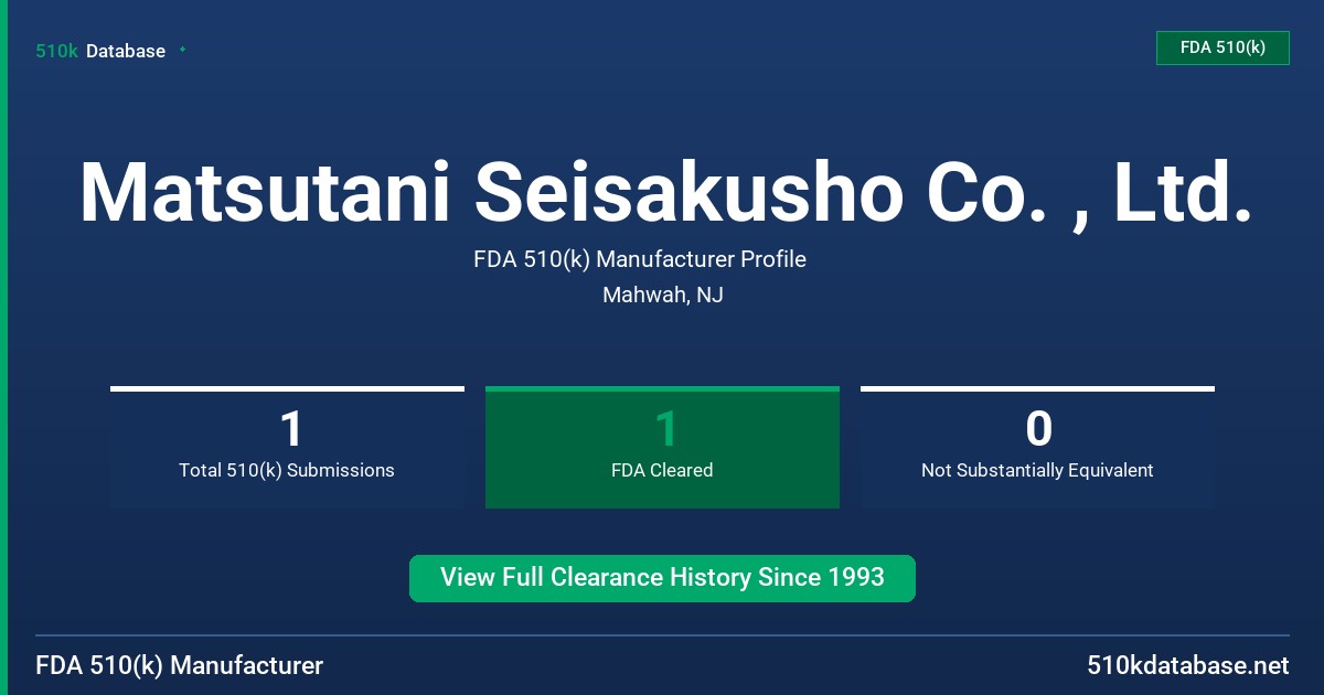 Matsutani Seisakusho Co. , Ltd. FDA 510(k) Manufacturer Profile